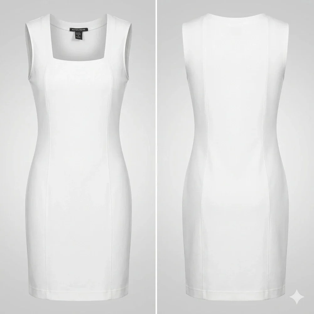 Boston Proper Womens Shift Dress Lg Ivory Square Neck Sleeveless Stretch Office